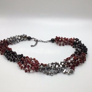 Red, Black, and Silver Beaded Multi Strand Necklace